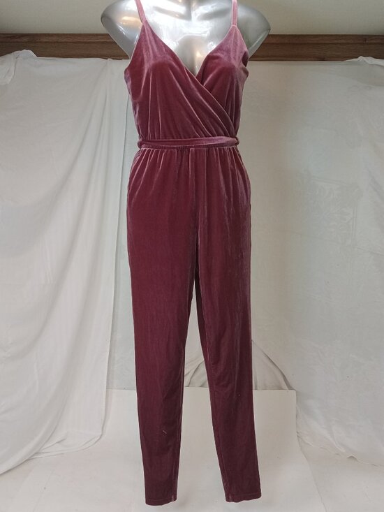 Guess Pants - Guess Pink Velour Women's XS Jumpsuit Spaghetti Straps Dusty Rose Disco